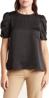 DR2 by Daniel Rainn Daniel Rainn Satin Ruched Sleeve Pocket T-Shirt