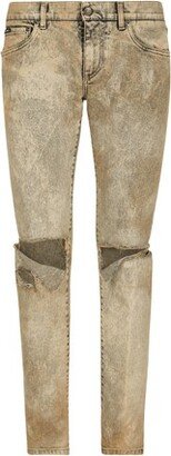 Skinny Stretch Jeans with Overdye and Rips