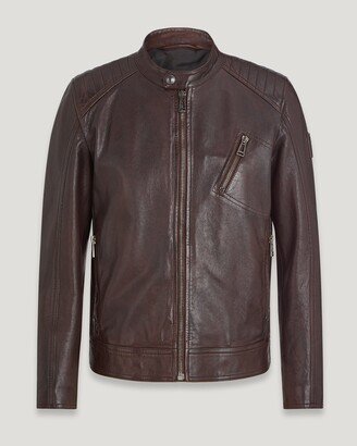 Cheviot Leather V Racer Jacket In Ebony