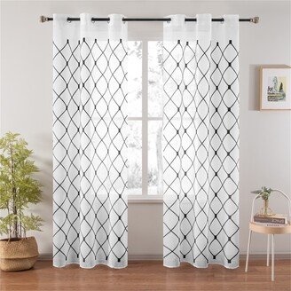 Topfinel Embroidered Semi-Sheer Grommet Curtain Panels