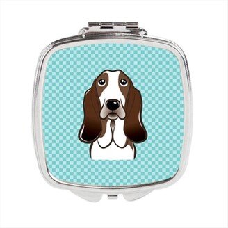 BB1181SCM Checkerboard Blue Basset Hound Compact Mirror, 2.75 x 3 x .3 In.