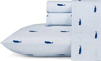 Whale Stripe Cotton Percale 3-Piece Sheet Set, Twin Xl