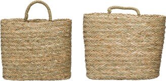 Storied Home Handwoven Seagrass Wall Mount Baskets with Handles, Natural, Set of 2