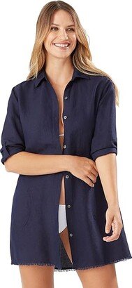 St. Lucia Boyfriend Shirt Cover-Up (Mare Navy) Women's Swimwear