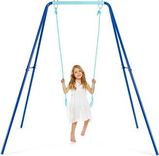 Outdoor Kids Swing Set Heavy Duty Metal A-Frame w/ Ground Stakes