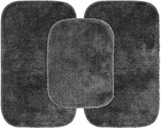 3pc Traditional Nylon Washable Bathroom Rug Set Dark Gray