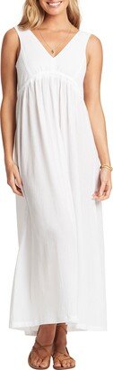 Crinkle Drawstring Waist Cotton Cover-Up Maxi Dress