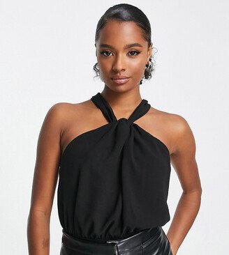 ASOS DESIGN Petite knot back bodysuit with detail in black