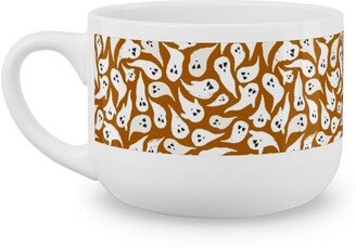 Mugs: Halloween Ghosts On Dark Burnt Orange Latte Mug, White, 25Oz, Orange