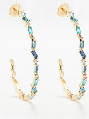 Firework Diamond, Topaz & 14kt Gold Hoop Earrings