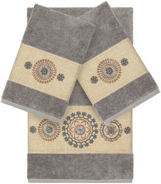 Isabell 3-Piece Embellished Towel Set - Dark Grey