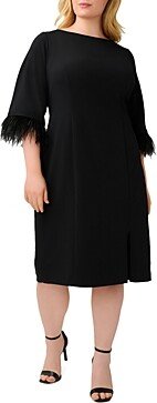 Adrianna Papell Plus Feather Trimmed Crepe Dress