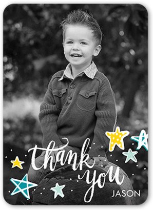 Thank You Cards: So Many Stars Thank You Card, Blue, Matte, Signature Smooth Cardstock, Rounded