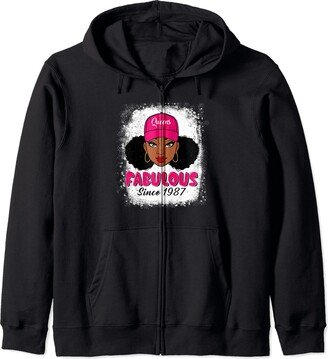 African American Black Women Afro Hair Pink Fabulous Since 1987 36th Birthday Queen With Hat Pink. Zip Hoodie