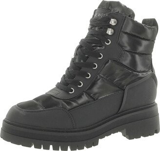 Womens Quilted Faux Fur Lined Combat & Lace-up Boots