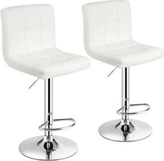 Slickblue Set of 2 Square Swivel Adjustable Pu Leather Bar Stools with Back and Footrest