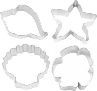 4 Piece Sand Dollar Conch Seashell Starfish Cookie Cutter Set Metal | Tropical Cutters Nautical Ocean Birthday Party