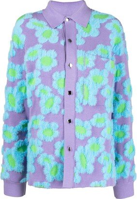 Floral-Patterned Collared Cardigan