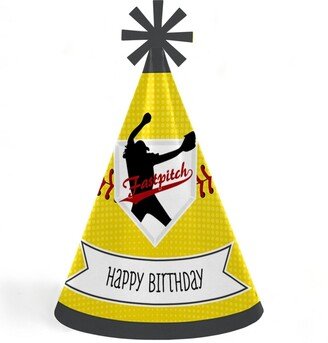 Big Dot Of Happiness Grand Slam - Fastpitch Softball - Cone Happy Birthday Party Hats - Set of 8