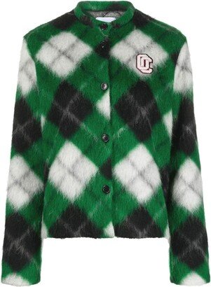 Logo-Patch Argyle-Check Cardigan