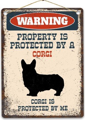 Corgi Metal Sign, Funny Warning Dog Rustic Retro Weathered Distressed Plaque, Gifts