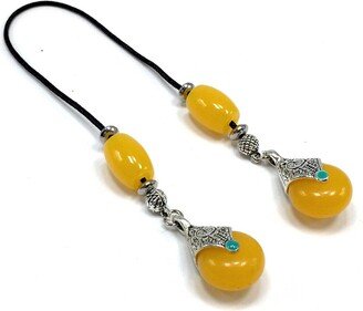 Komboloi, Greek Begleri, Rosary, Worry Beads, Anxiety Relaxing Stress Beads | Tibetan Style Teardrop Resin Dark Yellow