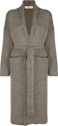 Houndstooth-Pattern Belted Coat-AA