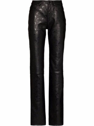 Crescent Moon-Print Leather Trousers