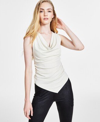 Women's Sleeveless Shimmering V-Hem Cowlneck Top, Created for Macy's