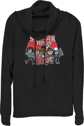 Juniors Womens Stranger Things Cartoon Gang Cowl Neck Sweatshirt - Black - X Large