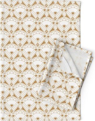 1920S Style Tea Towels | Set Of 2 - Linear Art Deco By Jh Designs White & Tan Vintage Glamour Linen Cotton Spoonflower