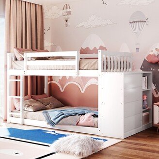 IGEMAN Twin Over Twin Bunk Bed with 4 Drawers & 3 Shelves, Wooden Bunkbed Frame for Kids Teens Adults, Bedroom, No Box Spring Required