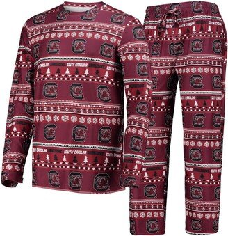 Concepts Sport Men's Garnet South Carolina Gamecocks Ugly Sweater Long Sleeve T-shirt and Pants Sleep Set