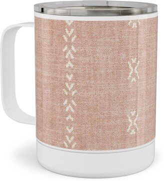 Travel Mugs: Playa Tribal Stripe - Pink Stainless Steel Mug, 10Oz, Pink