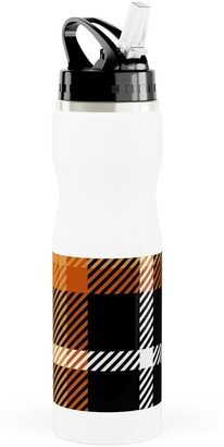 Photo Water Bottles: Orange And Black Plaid Stainless Steel Water Bottle With Straw, 25Oz, With Straw, Orange