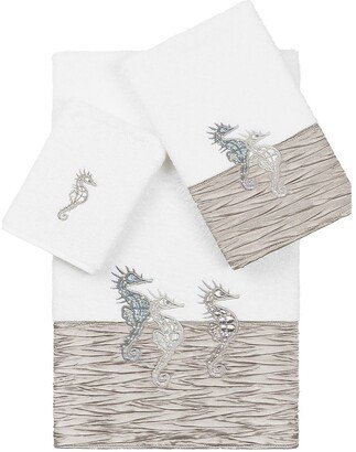 Sofia 3-Piece Embellished Towel Set - White/Gray