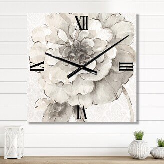 Designart 'Indigold Grey Peonies I' Traditional Large Wall Clock