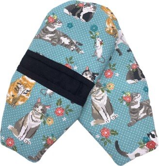 Hot Holders Microwave Oven Hand Mitts, Magnetic Pot Holders, Five Finger Pocket, Mini Mitt Pair, Cat Printed