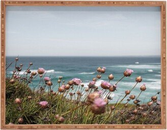 Henrike Schenk - Travel Photography Pink Flowers by the Ocean Rectangular Tray