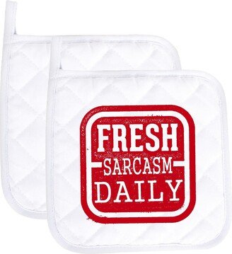 Fresh Sarcasm Served Daily Funny Potholder Oven Mitts Cute Pair Kitchen Gloves Cooking Baking Grilling Non Slip Cotton