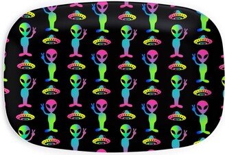 Serving Platters: 90'S Rainbow Aliens And Ufos - Multi On Black Serving Platter, Black