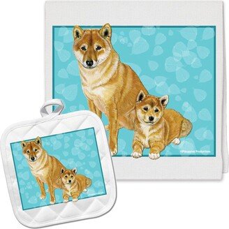 Shiba Inu Kitchen Dish Towel & Pot Holder Gift Set