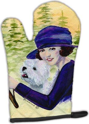 Woman driving with her Westie Oven Mitt
