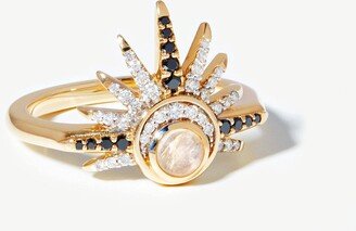 Harris Reed Fine Celestial Ring | 14k Solid Gold/Rainbow Moonstone & Diamond
