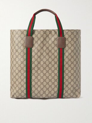 GG Supreme Leather-Trimmed Monogrammed Coated-Canvas Tote Bag