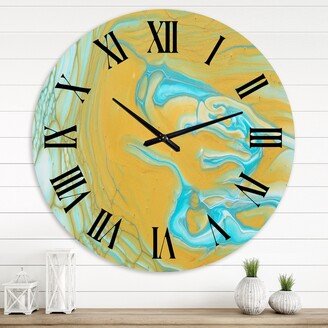 Designart 'Marble Landscape With Dark Beige and Blue II' Modern wall clock