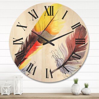 Designart 'Colourful Boho Feathers IV' Bohemian & Eclectic Wood Wall Clock