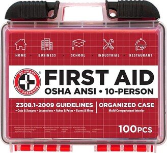 Total Resources International Be Smart Get Prepared 100Piece First Aid Kit, Exceeds OSHA Ansi Standards for 10 People - Office, Home, Car, School, Emergency, Survival, & Sports