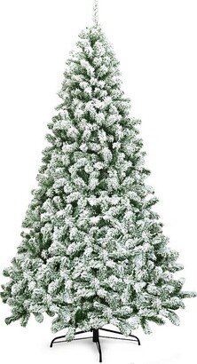 7.5FT Snow Flocked Artificial Christmas Tree Hinged w/1346 Tip and Foldable Base