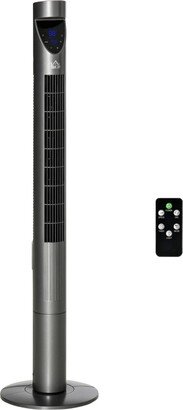 Homcom Oscillating Tower Standing Fan w/ Air Filter, Led Light, Remote, Grey